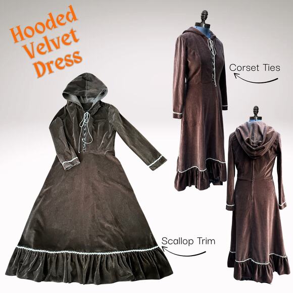 Vintage Retro 70s Hooded Maxi Dress Renaissance LARP Fae Costume Cosplay Forest - Picture 1 of 12